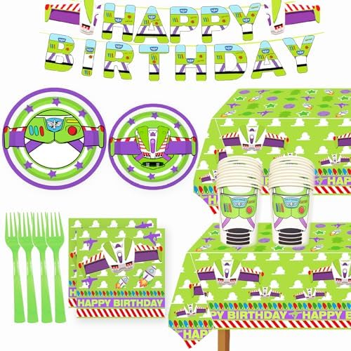 Light inspired Party Decorations Cartoon Story Birthday Party Supplies include Banner Table Cloth Forks Plate Napkins and Cups for Game 1st 2nd 3rd 4th 10th Bday Decor Purple by Unknown
