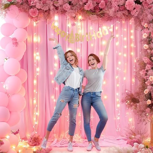 Pink Backdrop Curtain with Lights String for Parties,10x10FT Wrinkle Free Polyester Wedding Photo Backdrop Drapes for Baby Shower Birthday Ceremony Reception Home Party Decorations-5ft x 10ft,2 Panels - Image 7
