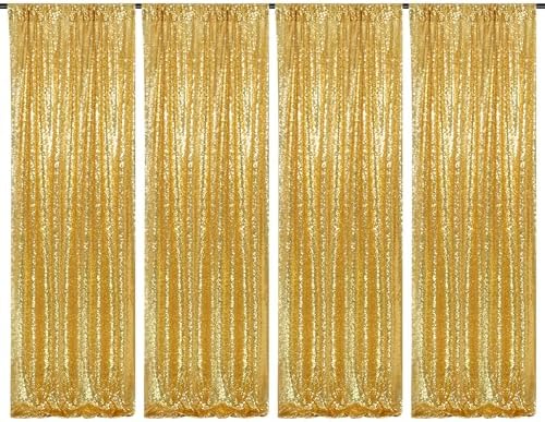 PartyDelight Gold Sequin Backdrop Curtains 2x8ft 4 Panels by PartyDelight