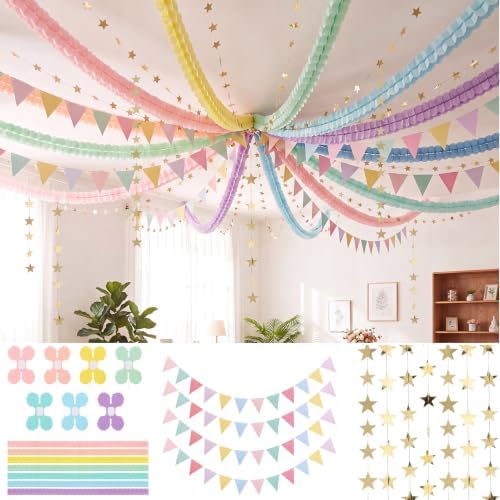 Frienda 15 Pcs Pastel Paper Chains Strips Set, Pastel Party Decorations by Frienda