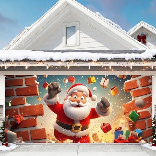 7 x 16 ft Halloween Garage Door Decorations Halloween decorations Witch Door Cover, Hanging Banner, Cauldron Backdrop Mural for Home, Outdoor, Indoor, Spooky Party, Wall, Window (Santa Claus, 7 x 16 ft) by THISFIND
