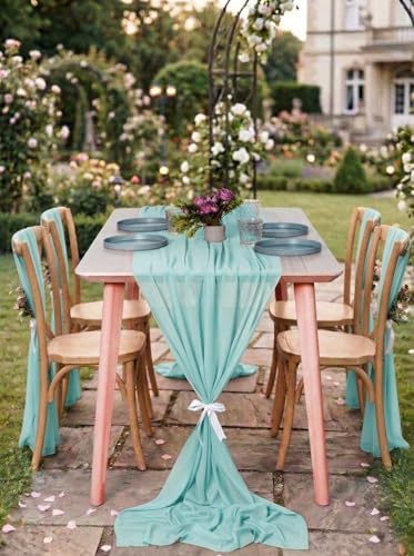 Pack of 25 Chiffon Table Runners 29 x 120 Inch, 14FT Long - Teal - Image 4