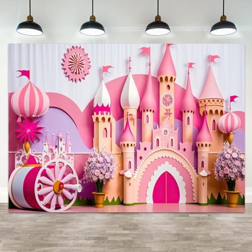 12x6ft Princess Castle Backdrop Pink Purple Floral Girl Birthday Photography Background Kids Birthdays Newborn Baby Shower Banner Decorations Wedding Party Portrait Photo Booth Prop by ASDCXZ
