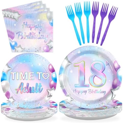 Grencian 96Pcs18th Birthday Iridescent Party Decoration, Serve 24 by Grencian