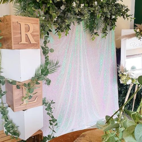Sequin Curtains 2 Pieces White Iridescent 2FTx8FT Sequin Backdrop Glitter Fabric Background for Christmas Party Decoration Brithday Party Wedding Decorations - Image 6