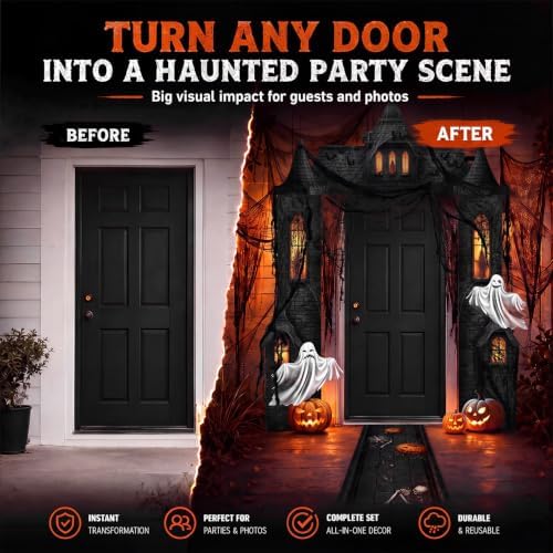 VitalCozy 7 Pcs Halloween Party Decorations Haunted House Castle Backdrop - Image 3