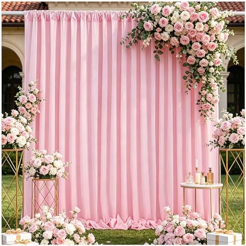 Pink Backdrop Curtains 10ftx10ft Birthday Polyester Photo Drapes - Image 2