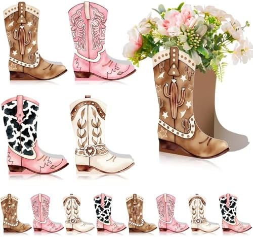 12 Set Western Cowgirl Boot Centerpiece Box Rodeo Tables Vase by Memorywuu