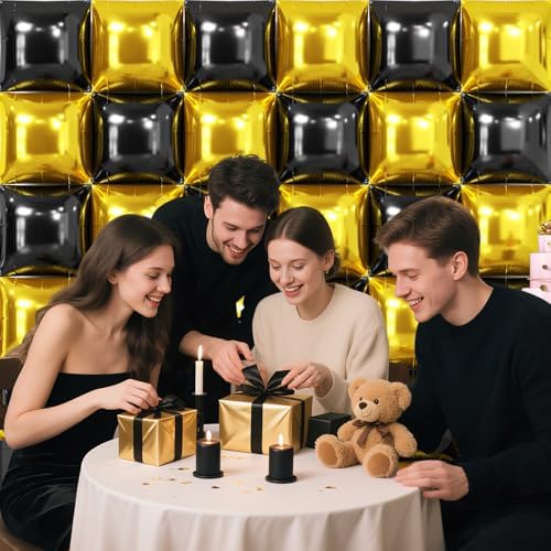 NISOCY 36PCS Black and Metallic Gold Square Foil Balloons Wall Backdrop - Image 6
