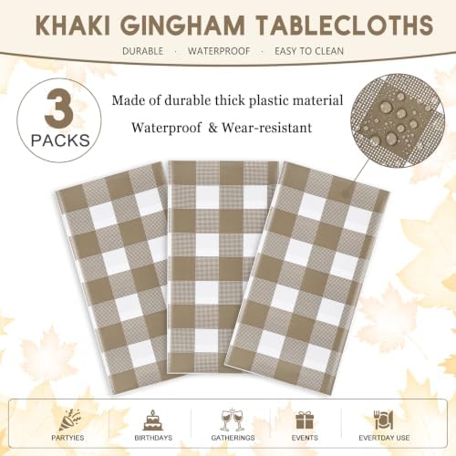 Kesfey Khaki Gingham Tablecloth Fall Brown Checkered Table Cover 3 Packs - Image 4