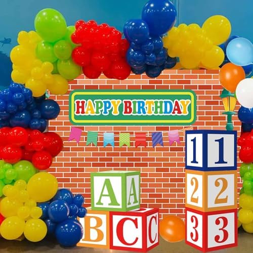 Zliisang153Pcs Red Street Party Balloons Garland Arch Kit 1pcs Birthday Backdrop 6pcs ABC and123 Alphabet Balloons Box Cartoon Kids Birthday Party Decorations - Image 5