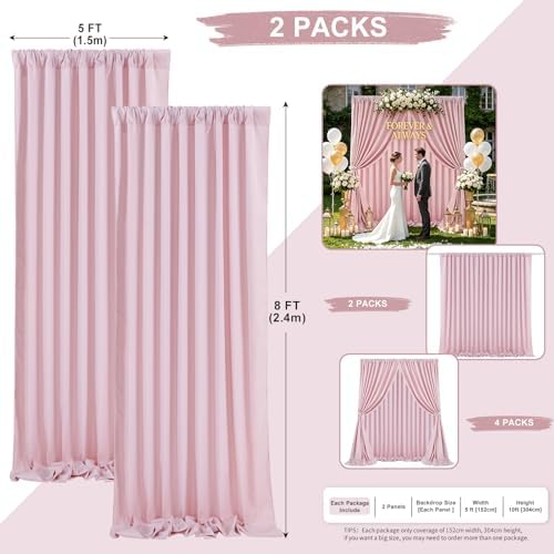 Dusty Rose Backdrop Curtains 10ftx8ft Wedding Polyester Photo Drapes - Image 3