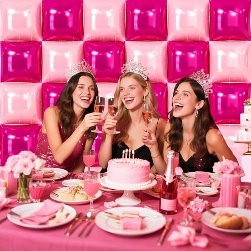 NISOCY 36PCS Hot Pink and Rose Square Foil Balloons Wall Backdrop - Image 6