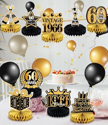 9 Pcs 60th Birthday Decoration for Men Women Table Honeycomb Sixty Decor - Image 4