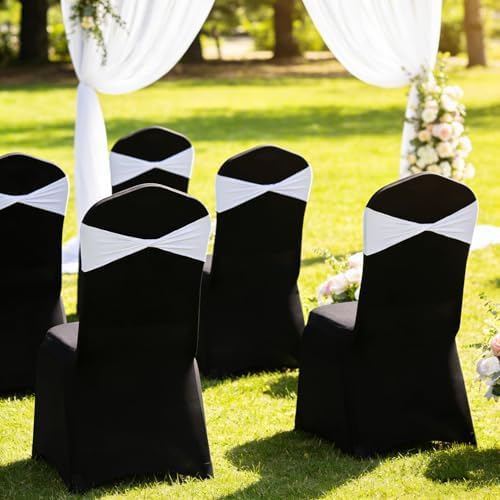 White Chair Sashes Bows 100 Pcs Spandex Chair Sashes Elastic Chair Cover Bands Ties Without Buckle for Wedding Birthday Party Ceremoney Events Decoration - Image 6