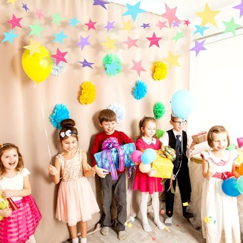 Patelai Macaron Color Glitter Star Garland Banner 2026 New Years Decor 130 Feet Rainbow Candy Themed Star Hanging Banner Twinkle Backdrop for Baby Shower Easter Birthday Classroom Party Supplies - Image 5