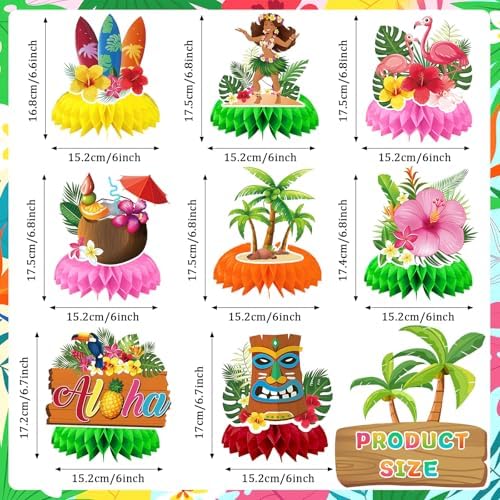 JULMELON 8Pcs Hawaiian Luau Party Decorations, Honeycomb Centerpieces - Image 2