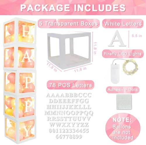 Ledido Transparent Balloon Boxes with 78 Letters Numbers Fairy Lights 5PCS - Image 3