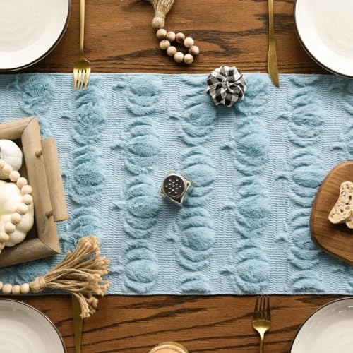 Artoid Mode Blue Soft Faux Fur Pumpkins Fall Table Runner 13x72 Inch - Image 2