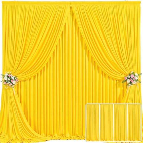 4 Panels Yellow Backdrop Curtain for Parties Wrinkle Free Lemon Yellow Photo Curtains Backdrop Drapes Fabric Decoration for Birthday Party Wedding Baby Shower 20ft(W) x 10ft(H) by Tao-GePartyDecorations