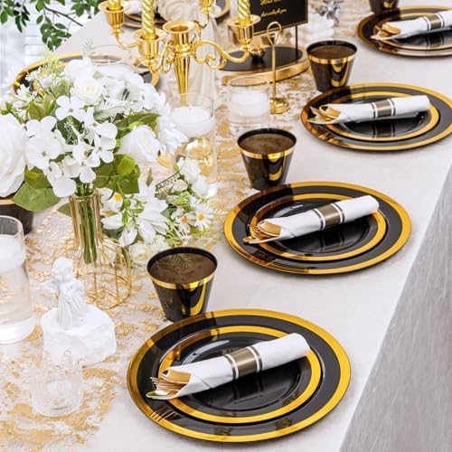 YOUBET 350PCS Black and Gold Plastic Plates for Party Wedding Halloween - Image 4