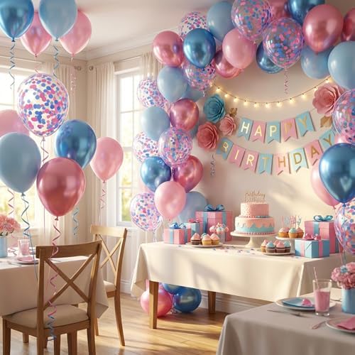 Hiquaty Pink and Blue Balloons,50pcs 12 Inch Gender Reveal Latex Balloons - Image 6