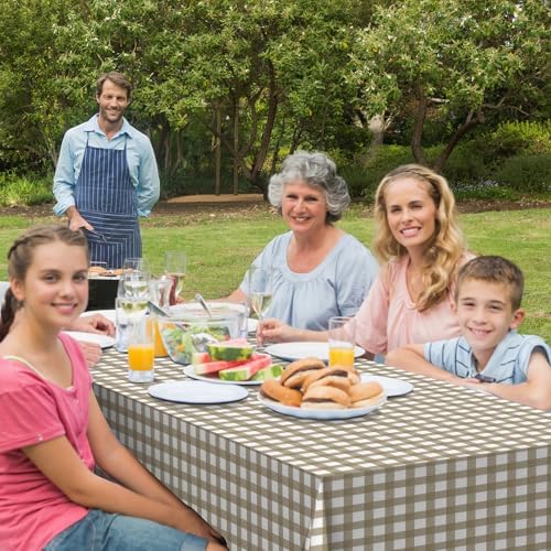 12 Pack Brown and White Plastic Checkered Tablecloth, Premium Decorative Disposable Tan Gingham Plaid Table Cloths for Parties, Rectangle Party Table Cover for Picnic Farm Birthday Fall, 54x108 Inch - Image 6