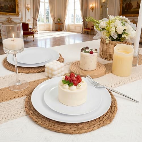 I00000 White Plastic Plates,Nice Disposable Plates with Silver Silverware - Image 3