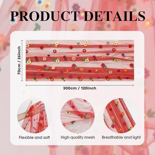 Artoid Mode Red Embroidery Daisy Gauze Table Runner 120 Inch 10FT - Image 7