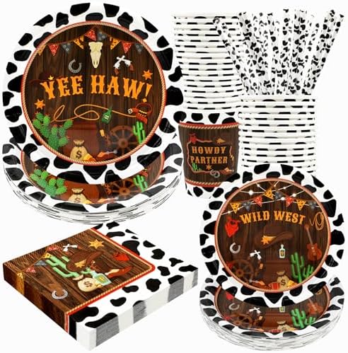 Recheel Cowboy Party Decorations Plates Set, Western Themed Party Supplies by Recheel