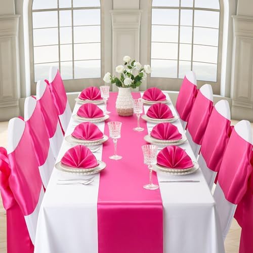 Hot Pink Satin Table Runner, 12x108 Inches, 12 Pack - Image 3