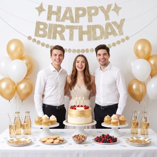 BEISHIDA Pre-Strung Glitter Champagne Happy Birthday Banner Party Decor - Image 6