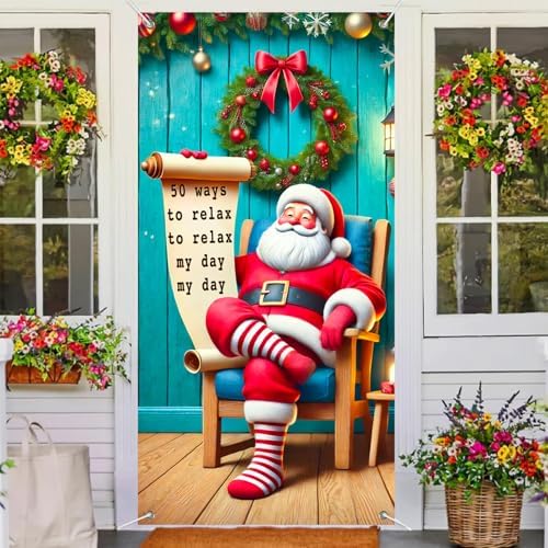 BlissYard Pine Greenery Santa Christmas Door Cover 35x71 Inch Polyester - Image 5