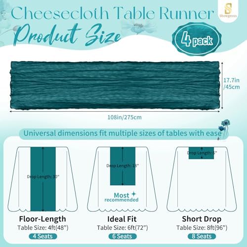 4 Pack Teal Cheesecloth Table Runner 17x108 Inches Boho Home Decor - Image 2