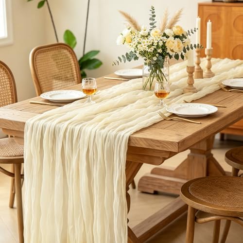 3Pcs Beige Table Runner, 10FT Rustic Cheesecloth Table Runner 35*120inch Boho Beige Runner for Wedding Bridal Shower Baby Shower Table Centerpiece Decorations - Image 3