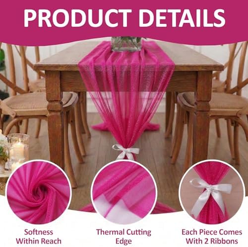 Pack of 12 Chiffon Table Runners 29 x 120 Inch, 10FT Long - Hot Pink - Image 5