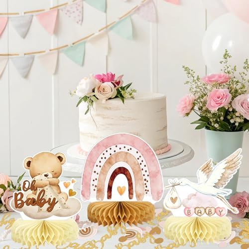 8Pcs Bear Baby Shower Decorations Honeycomb Centerpieces for Girl, Confetti Baby Shower Table Decorations Birthday Party Table Centerpieces Toppers Party Decor (Pink) - Image 7