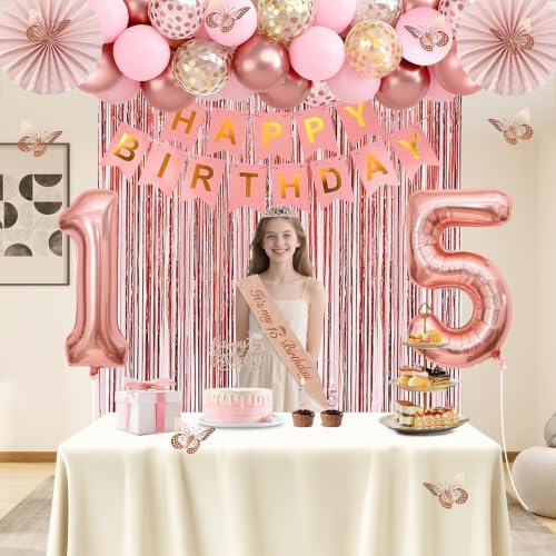 Juesly 15th Birthday Decorations for Girls, 50pcs 15 Year Old Party Set - Image 6