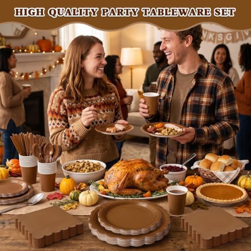 Vyntra 175 Pcs Brown Paper Plates and Napkins Party Supplies - Image 6