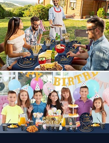 Nkaiso 161 Pcs Navy Blue Gold Birthday Plates and Napkins Set -20 Serves - Image 7