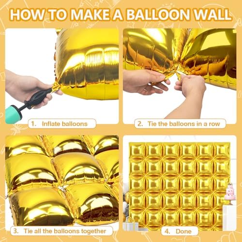 NISOCY 36PCS Metallic Gold Square Foil Balloons Wall Backdrop - Image 4