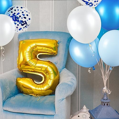 68Pcs Blue and White Balloons Kit 12 Inch, Blue Confetti Balloons Light Blue Baby Blue Pearl White Party Balloons with Ribbons for Birthday, Wedding, Baby Shower, Graduation Decorations - Image 5
