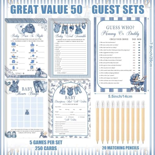 Patelai 321 Pcs Baby Shower Games Supplies, Blue Jean - Image 5