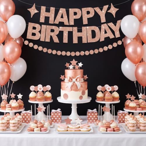 BEISHIDA Pre-Strung Glitter Rose Gold Happy Birthday Banner Party Decor - Image 5