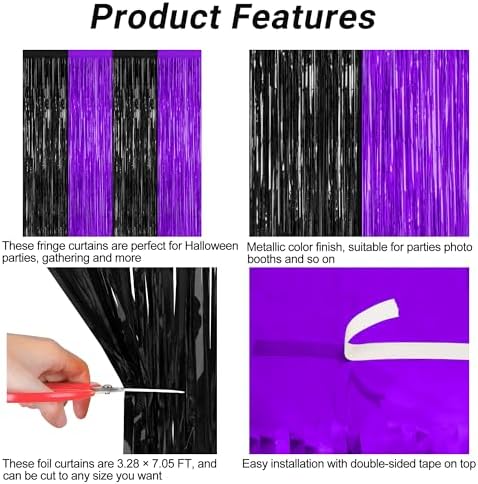 ZATAYE 2 Pack Purple Black Halloween Foil Curtain Streamer Decorations - Image 4