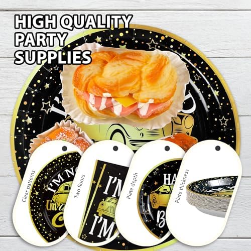 Greencian 96Pcs Classic Car Gold Black Birthday Decorations Serve 24 - Image 6