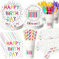 Funnymoom 452 Pcs Happy Birthday Party Decorations Supplies for 50 Guests Birthday Polka Dots Paper Plates Napkins Cups Tablecloth Cutlery for Girls Boys by Funnymoom