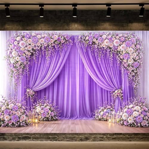 5X3ft Purple Flower Wedding Backdrop Lavender Floral Bridal Shower Girls Party Decorations Photography Background Wedding Anniversary Birthday Baby Shower Photo Booth Props Backdrop Wall Decor - Image 2
