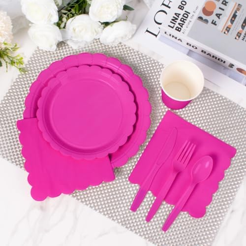 Vyntra 175 Pcs Hot Pink Paper Plates and Napkins Party Supplies - Image 5