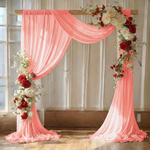 Pack of 2 Wedding Arch Drape Panel Fabric 30" x 50ft - Peach by MDS